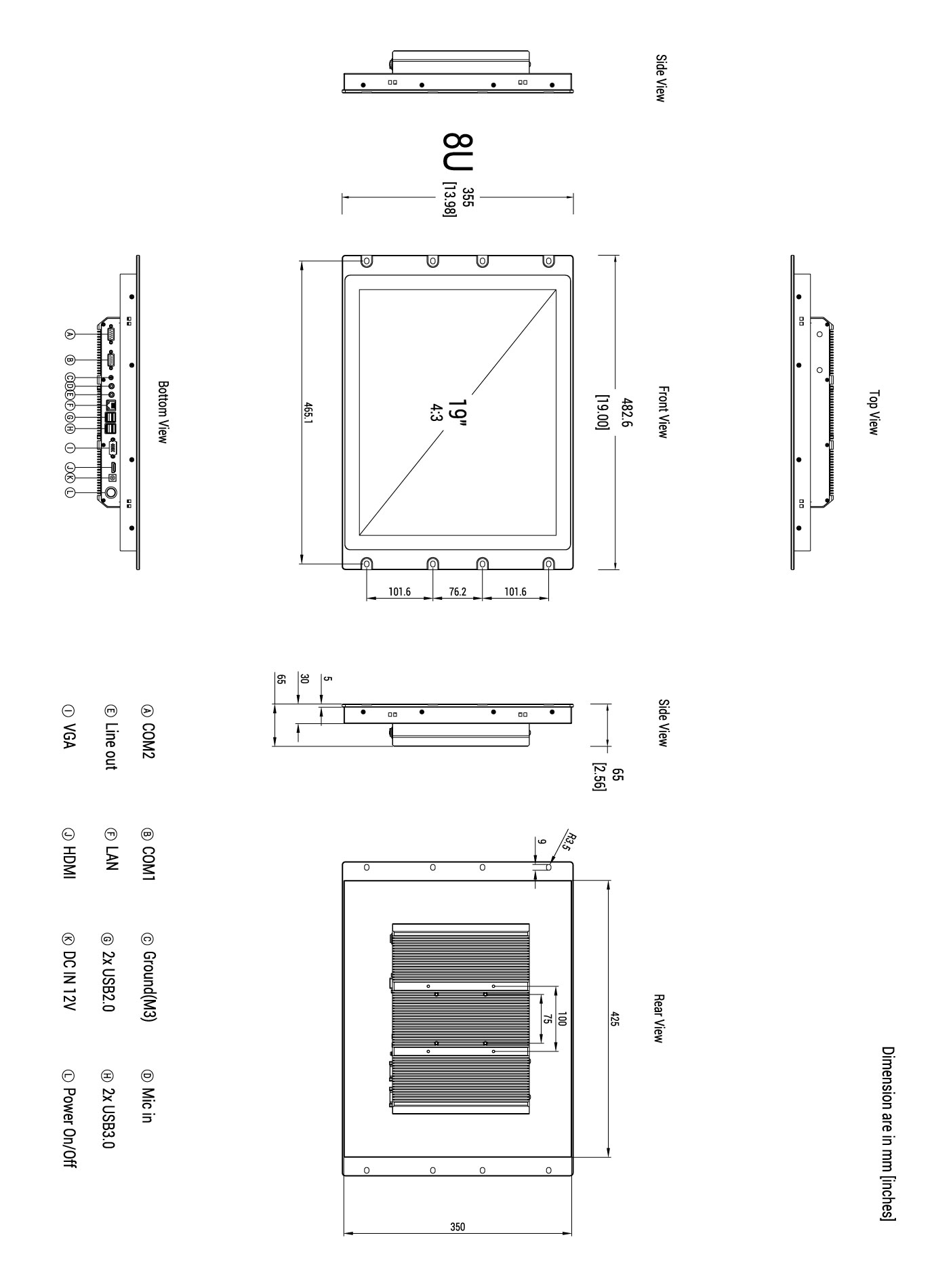 Rackmount Panel PC dimension