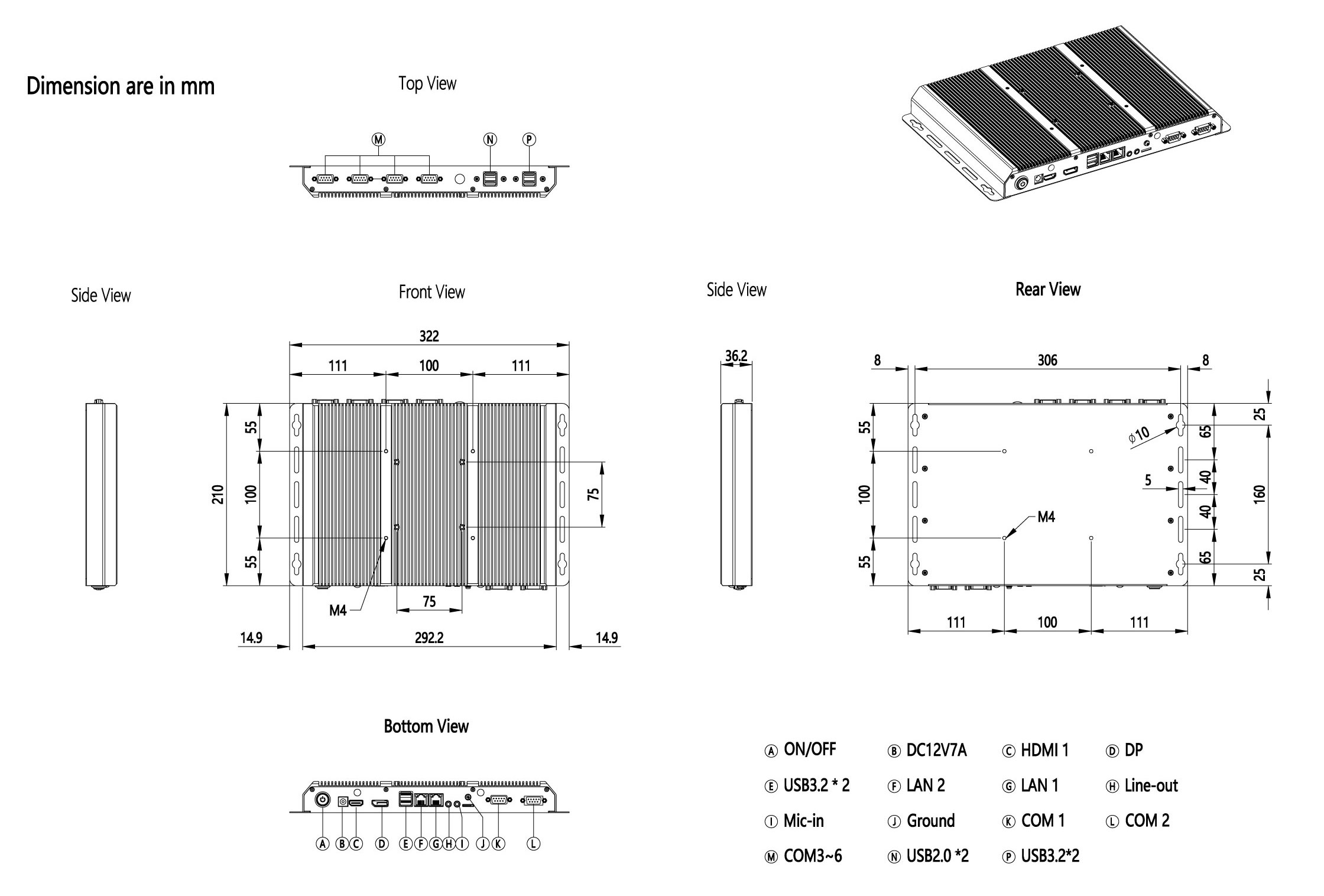 AI Industrial PC dimension